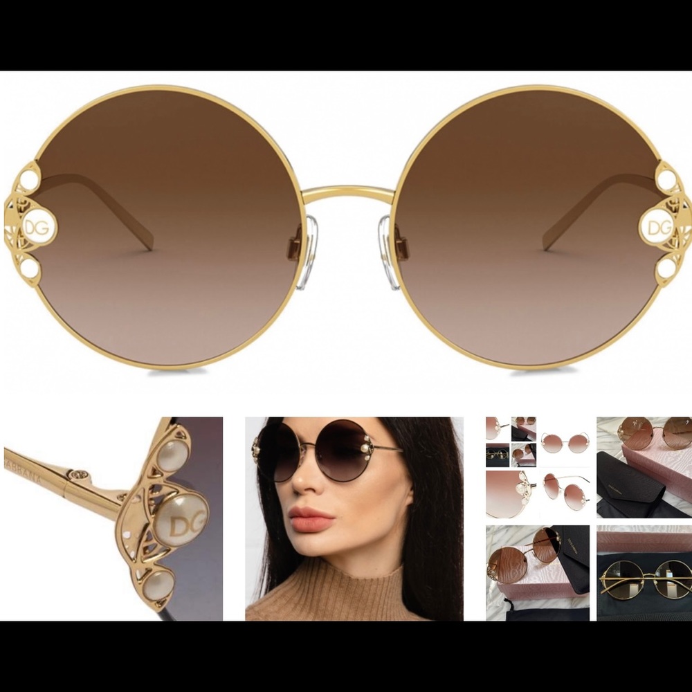 DOLCE & GABBANA ROUND SUNNIES WITH EMBELLISHED PEARLS WITH GOLD LOGO DETAILING - Picture 6 of 16